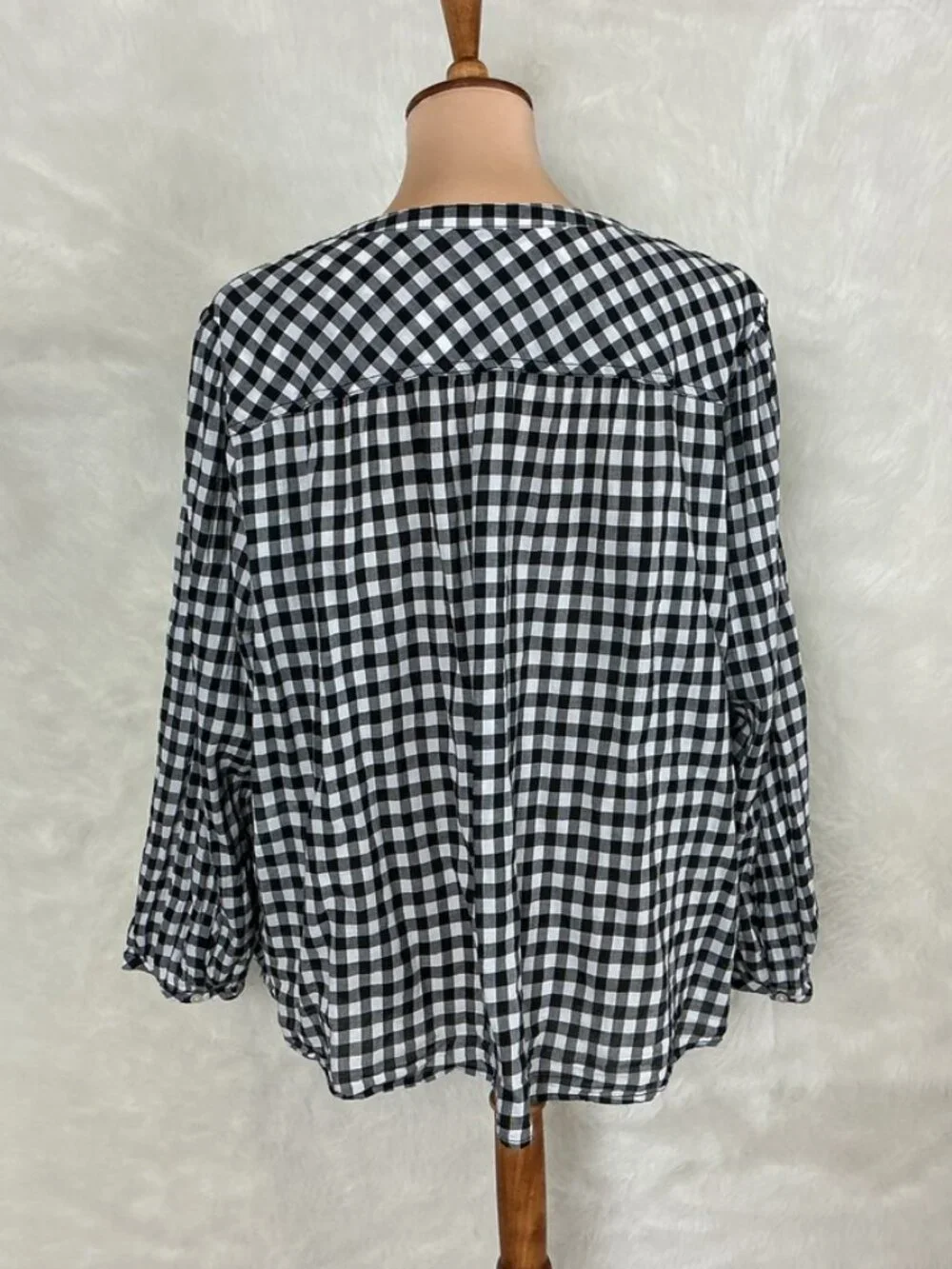 J. Crew Black & White Crinkle Gingham Plaid Smocked Popover Top Plus Size 3X